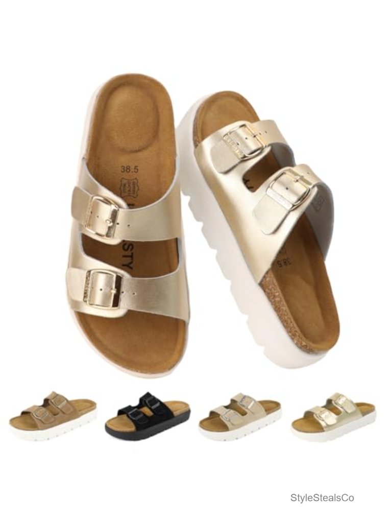 Genuine Suede Platform Clogs With Arch Support, Memory Foam Cork Footbed, Non